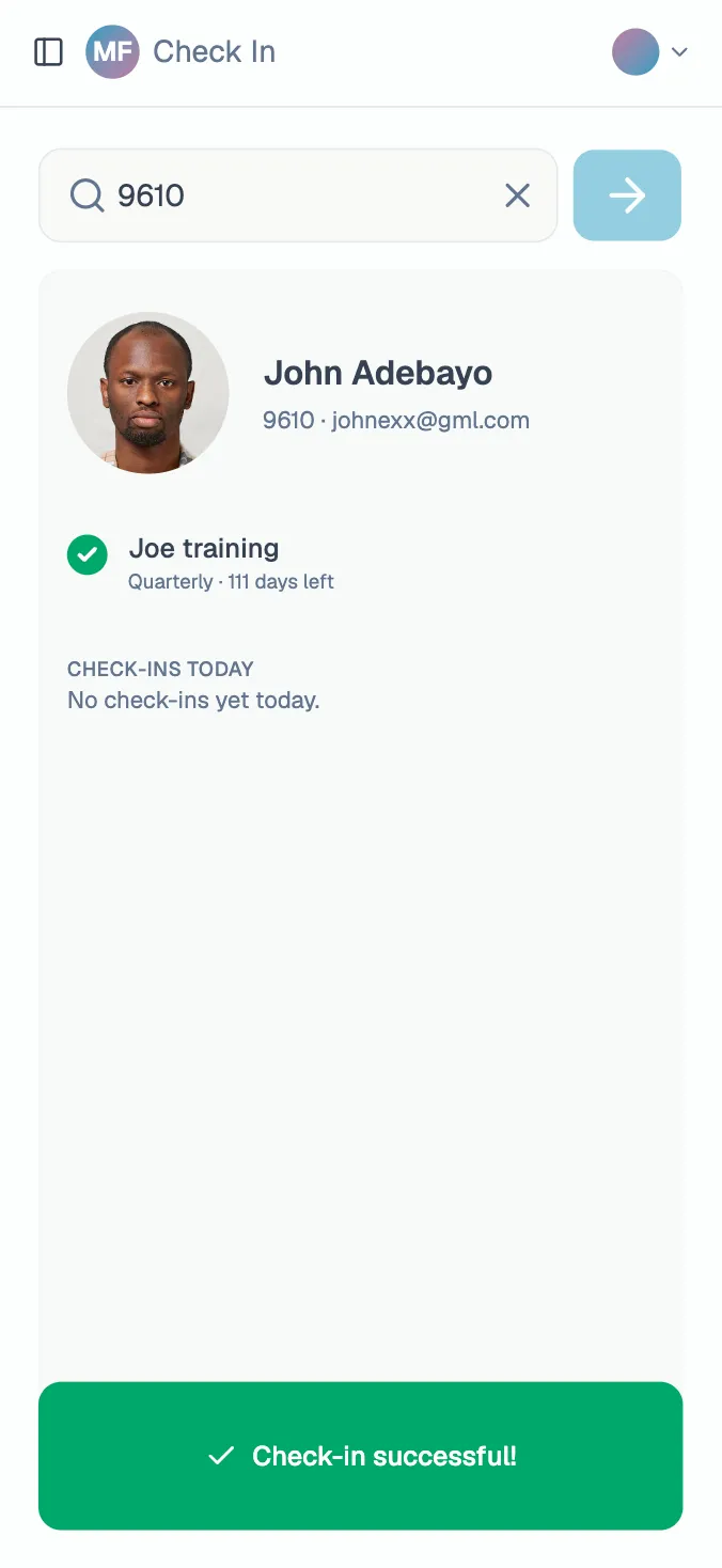 Successful member check-in