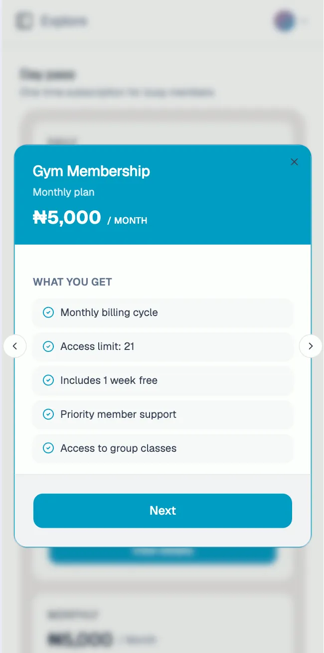 Membership plan on mobile