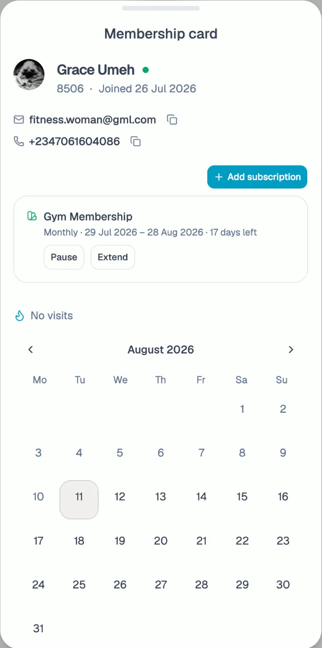 Individual member membership card