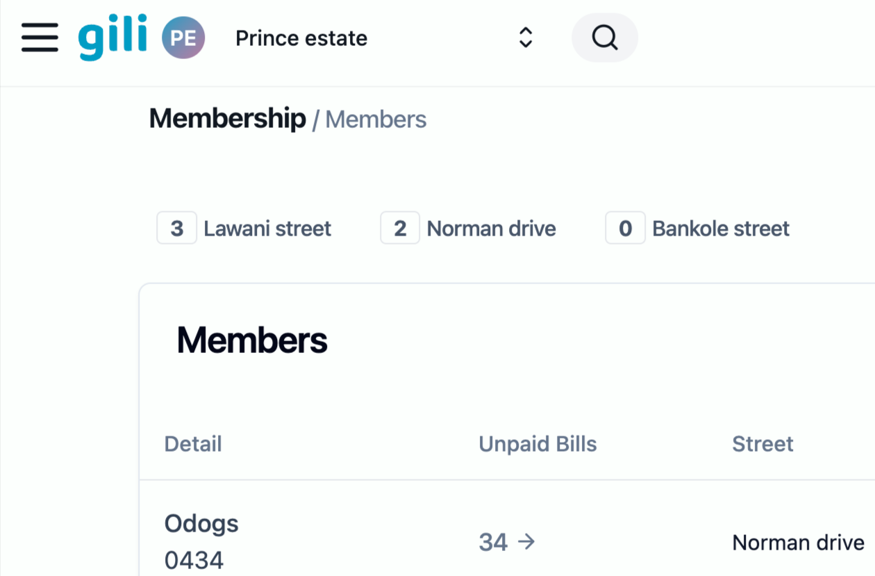 Gili app membership dashboard